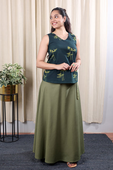 Green Dhabu Cotton Women Short Top Sleeveless WSTSL253C4