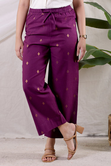 Dark Purple Zari Buti South Cotton Women Flared Pant