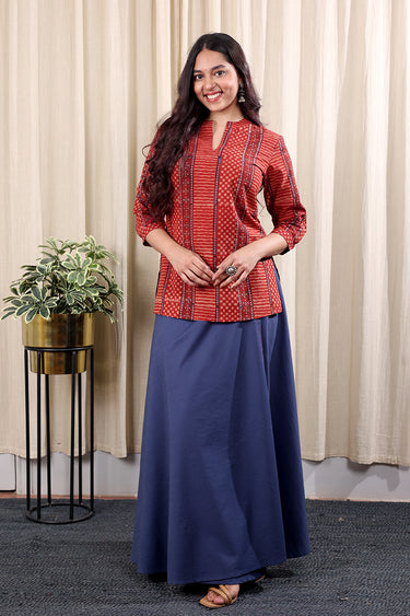 Rust Dhabu Cotton Women Kurti Long Sleeves WKILS252C87