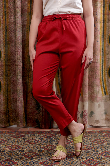 Rust Hand Dyed Cotton Flax Women Ankle Pant WAKPT253C17