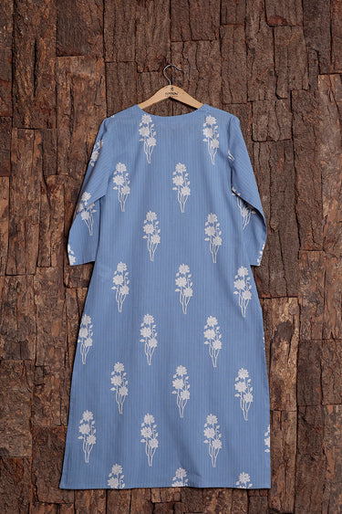 Light Indigo Sanganeri Cotton Misdent Women Long Kurta