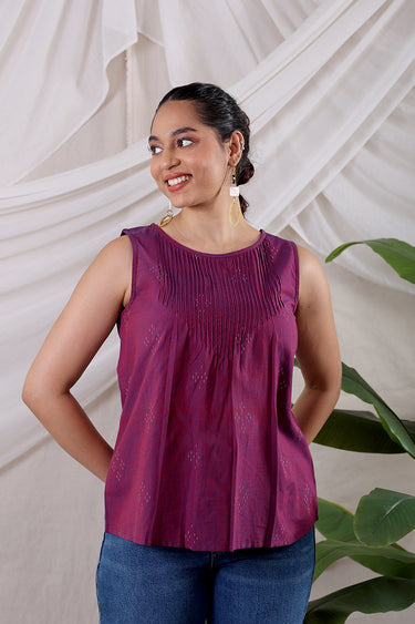 Wine Dobby South Cotton Women Short Top
