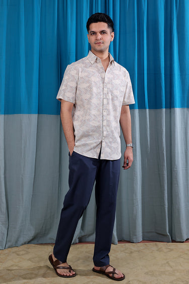 Purple Blue Sanganeri Natural Cotton Linen Men Shirt