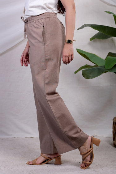 Walnut Brown Dyed Soft Cotton Linen Women Wide Leg Pant