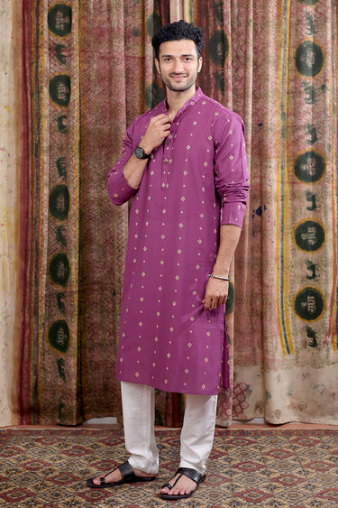 Purple Dobby Buti South Cotton Men Long Kurta Full Sleeves MLKFS253C5