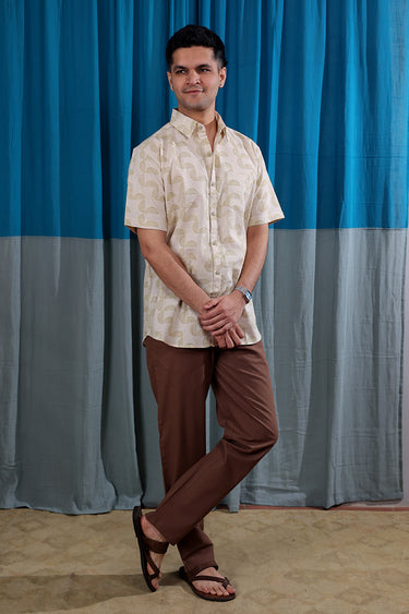 Lime Green Sanganeri Natural Cotton Linen Men Shirt