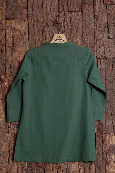 Forest Green Dyed Natural Cotton Linen Women Kurti