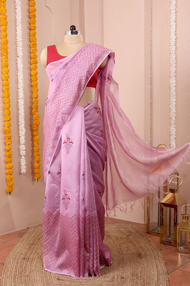 Lavender Sanganeri Chanderi Silk Saree SAREE252C44