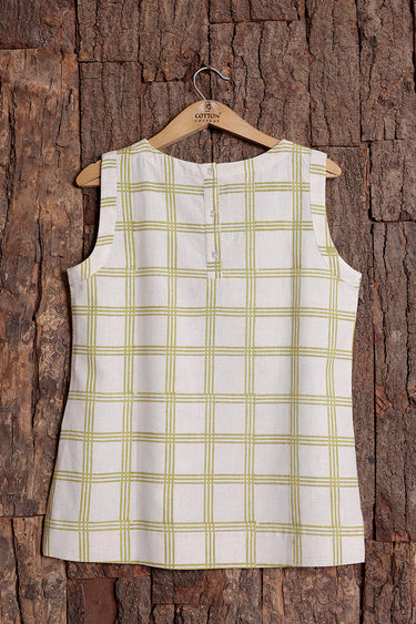 Olive Sanganeri Cotton Flax Women Short Top