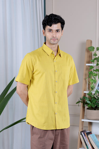 Mustard Dyed Cotton Slub Men Shirt