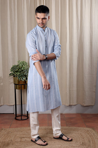 Blue Dobby South Cotton Men Long Kurta Full Sleeves MLKFS252C8