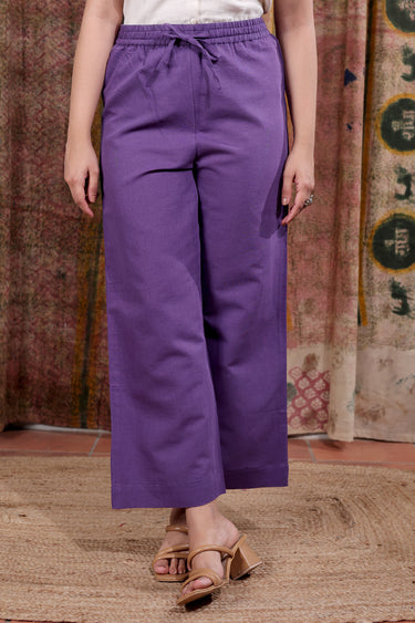 Bright Purple Hand Dyed Cotton Linen Women Flared Pant WFLPT253C19