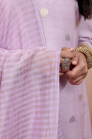 Lilac Zari Stripes Chanderi Silk Dupatta DUPAT252C95