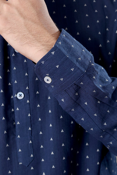 Navy Blue Dobby South Cotton Men Long Kurta Full Sleeves MLKFS251C10