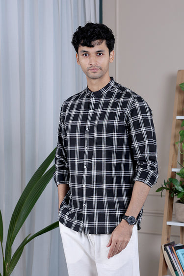 Black Checks South Cotton Men Shirt