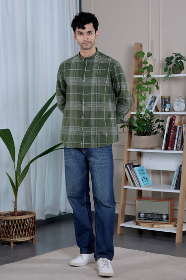 Army Green Checks South Cotton Men Shirt
