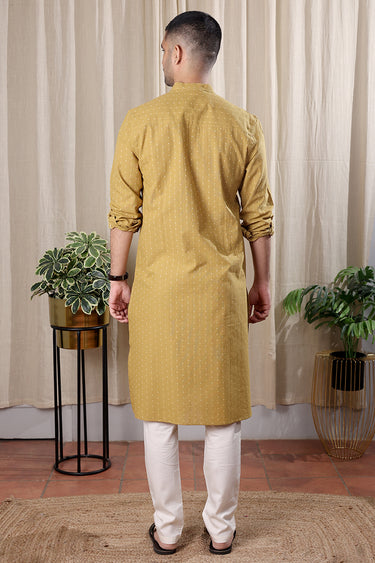 Ochre Dobby South Cotton Men Long Kurta Full Sleeves MLKFS251C11