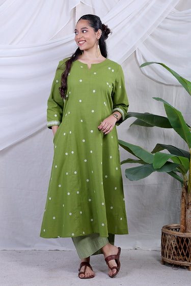 Forest Green Dobby South Cotton Women Long Kurta
