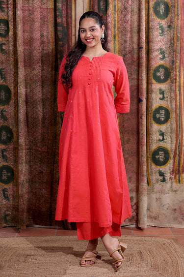 Light Coral Zari Buti South Cotton Women Flared Pant