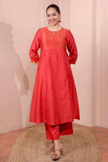 Red Hand Dyed Cotton Satin Women Flared Pant WFLPT252C90