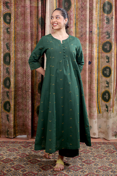 Palm Green Dobby Buti South Cotton Women Flared Pant WFLPT252C70