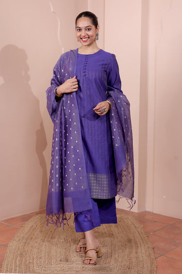 Royal Indigo Jaquard Stripes Banarasi Silk Dupatta
