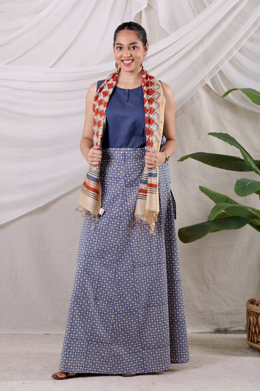 Blue Bagru Cotton Wraparound