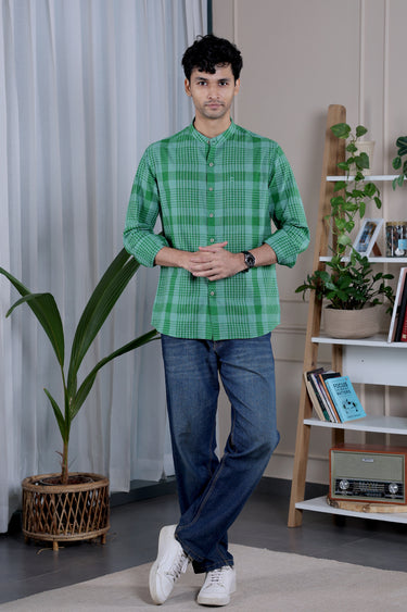 Fern Green Checks South Cotton Men Shirt