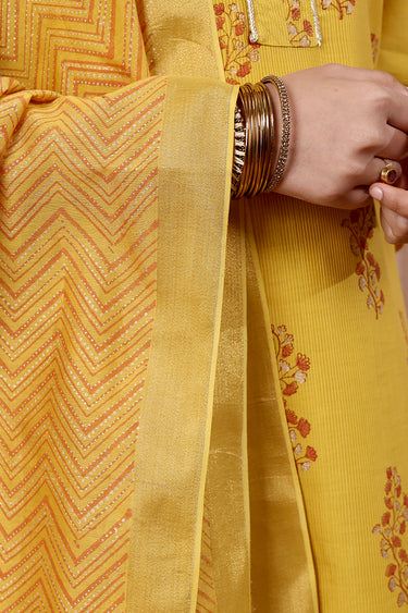 Mustard Sanganeri Chanderi Silk Dupatta DUPAT252C64