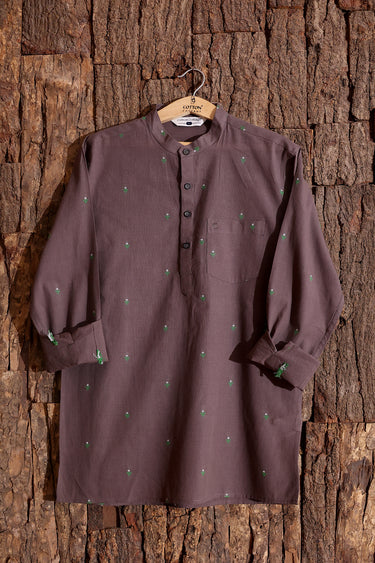 Dark Grey Dobby South Cotton Men Short Kurta Full Sleeves MSKFS253C8