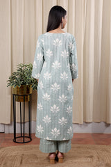 Back look of Blue Sanganeri Dobby Stripe Kurta 