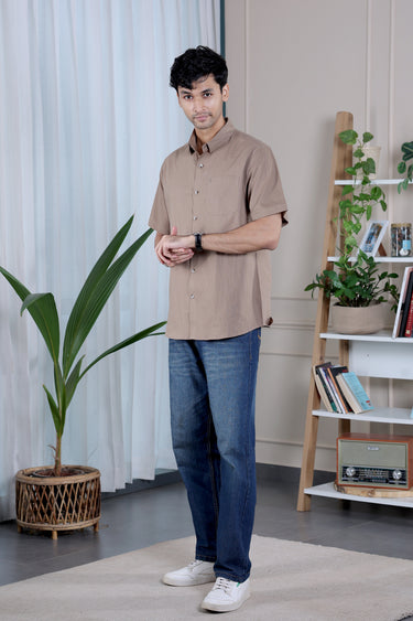 Cool Brown Dyed Cotton Slub Men Shirt