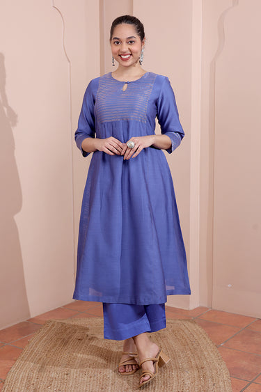 Midnight Blue Hand Dyed Cotton Satin Women Flared Pant WFLPT252C52