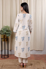 back look of Ivory Sanganeri Cotton Linen kurta