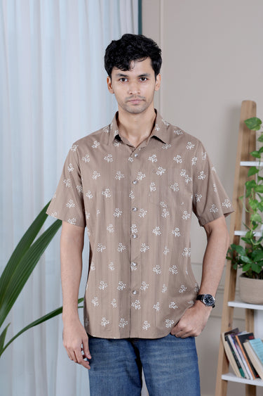 Cool Brown Sanganeri Cotton Dobby Men Shirt