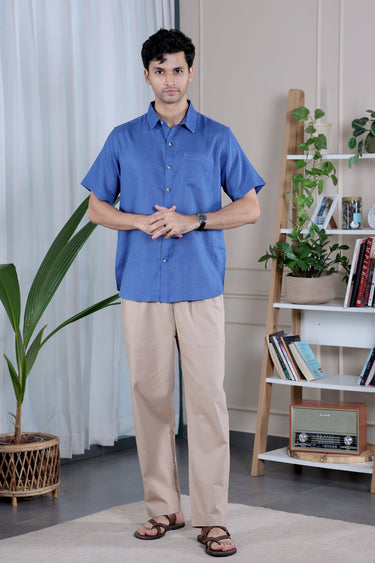Denim Blue Dyed Lyocell Linen Men Shirt