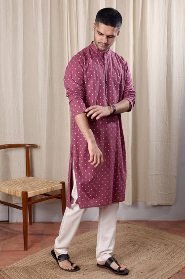 Mauve Dobby South Cotton Men Long Kurta Full Sleeves MLKFS252C2