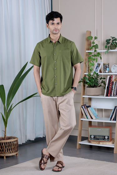 Forest Green Dyed Cotton Slub Men Shirt