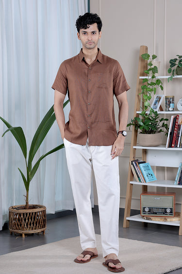 Walnut Brown Dyed Lyocell Linen Men Shirt