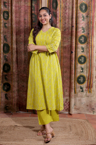 Bright Mustard Hand Dyed Cotton Dobby Women Flared Pant WFLPT253C25