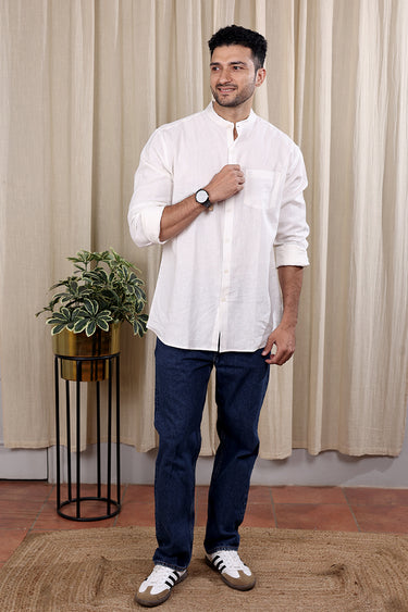 White Hand Dyed Cotton Linen Men Shirt Full Sleeves MSHFS252C6