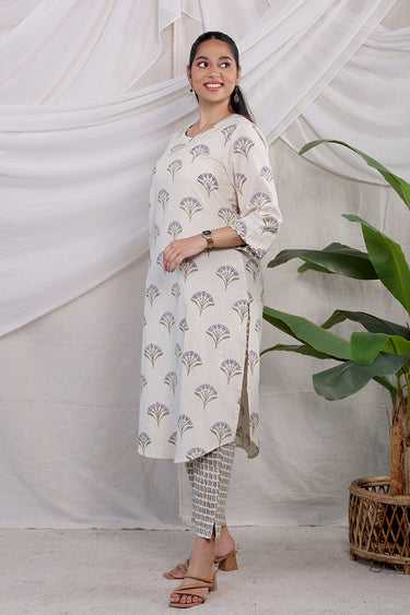 Brown Purple Sanganeri Natural Cotton Linen Women Long Kurta