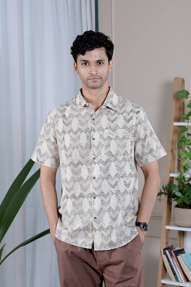 Black Grey Bagru Lite Cotton Flax Men Shirt