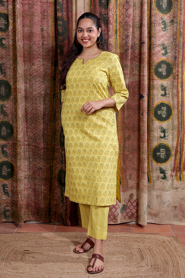 Yellow Bagru Cotton Dobby Women Ankle Pant WAKPT253C11