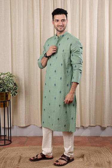 Sage Green Dobby South Cotton Men Long Kurta Full Sleeves MLKFS251C35