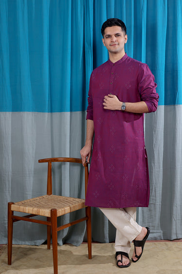 Wine Dobby South Cotton Men Long Kurta