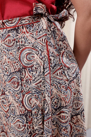 Beige Kalamkari Cotton Wraparound WRPND252C6