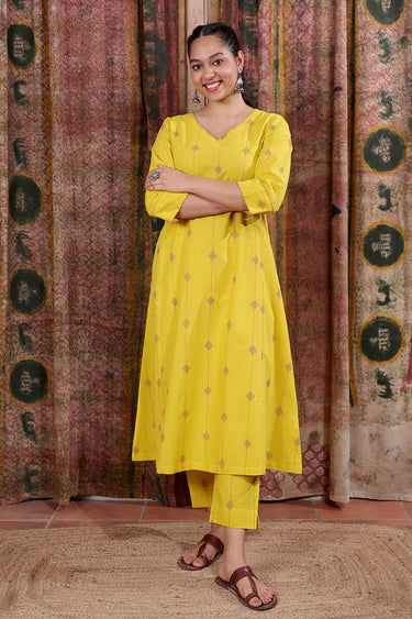 Yellow Dobby Buti South Cotton Women Ankle Pant WAKPT253C7