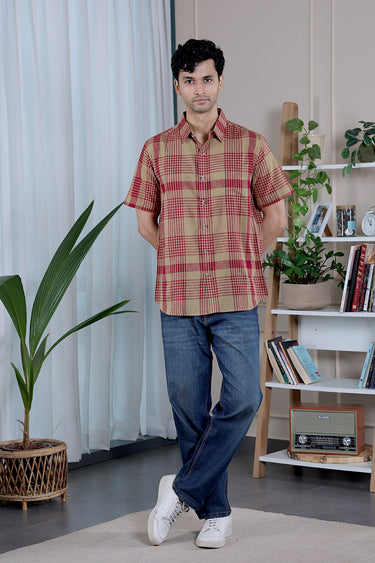 Brown Maroon Checks South Cotton Men Shirt