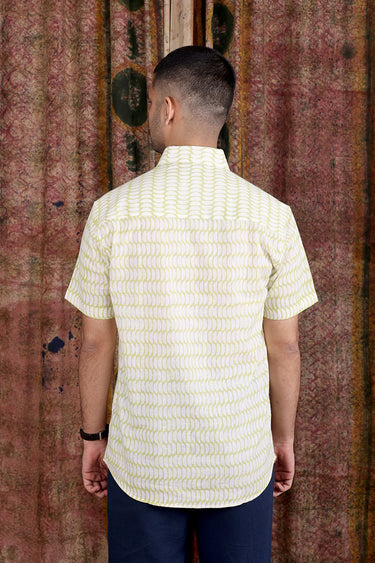 Green Sanganeri Cotton Flax Men Shirt Half Sleeves MSHHS251C27